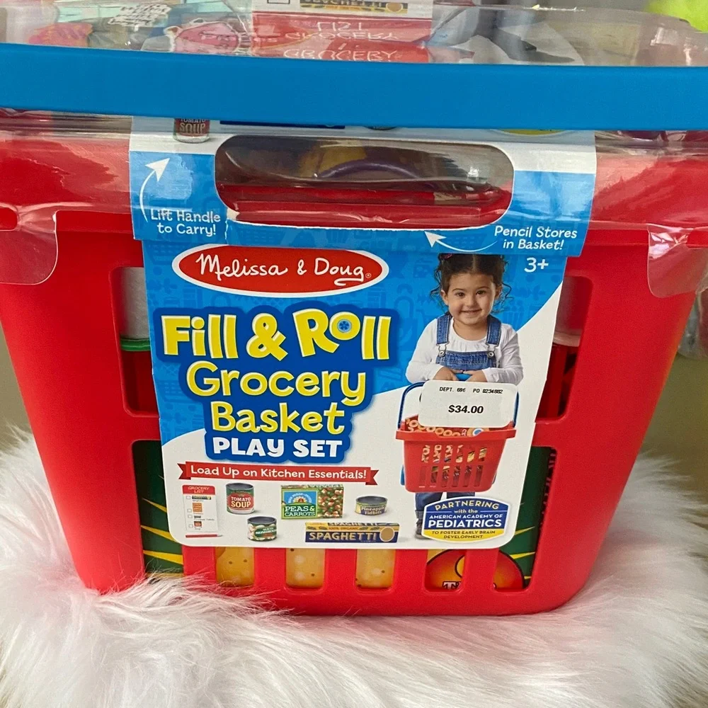 New Melissa& Doug Fill & Roll grocery basket play set